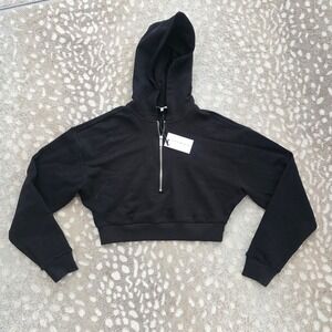 WeWoreWhat Womens Small Half Zip Hoodie Black Cropped Sweatshirt WWT196-01